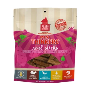 Plato Pet Treats Mini Thinkers Sweet Potato & Turkey Natural Dog Chews - 3 oz Bag