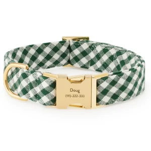 Evergreen Gingham Dog Collar