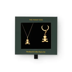 Gold Teddy Bear Necklace and Collar Charm Set