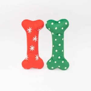 ZippyPaws Holiday Patterned Bones Plush Dog Toy Large, 2-Count
