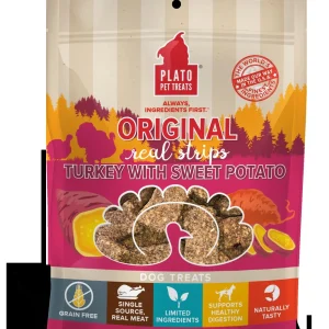 Plato Pet Treats Grain-Free Original Real Strips Turkey & Sweet Potato Soft and Chewy Dog Treats - 6 oz Bag