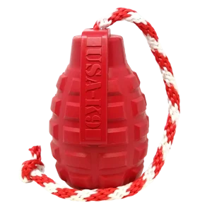 USA-K9 Grenade Durable Rubber Chew Dog Toy, Treat Dispenser, Reward Toy, Tug Toy, and Retrieving Toy