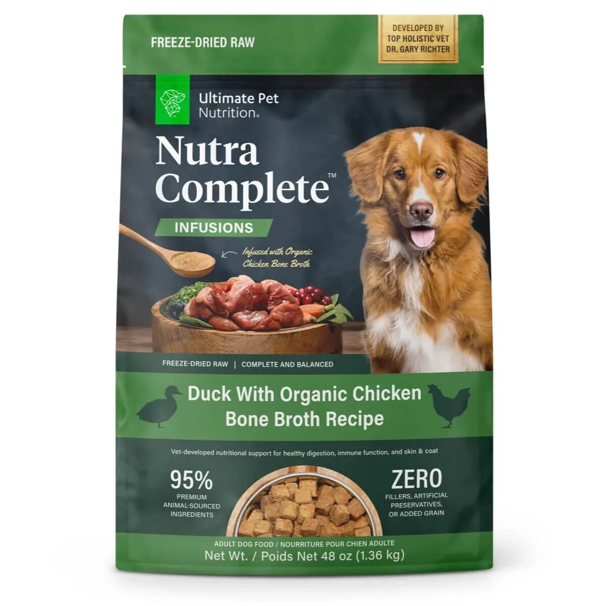 Ultimate Pet Nutrition Nutra Complete Infusions Duck with Organic Chicken Bone Broth Freeze-Dried Raw Dog Food