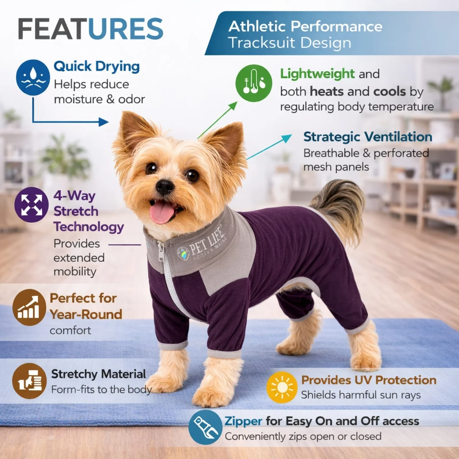 Pet Life ® Active 'Embarker' 4-Way Stretch Fitness Yoga Full Body Dog Tracksuit - Image 2