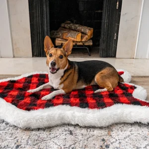 PupRug® Faux Fur Orthopedic Dog Bed Cover - Curve Red & Black Plaid (Bed Not Included)
