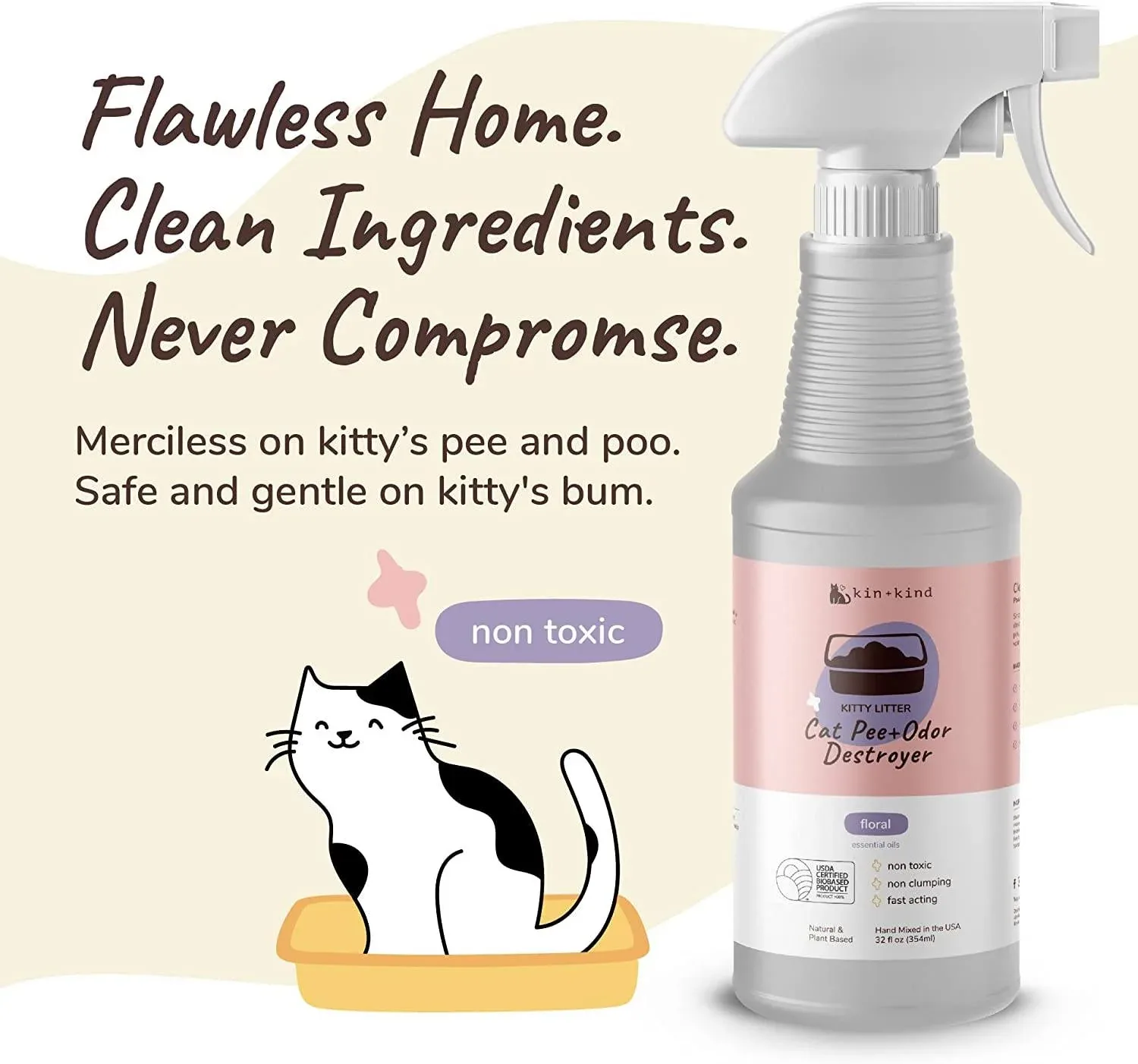 KIN + KIND Pee+Stain+Odor Destroyer (Multi-Surface) Citrus Cat and Dog Stain and Odor Remover - 32 oz - Image 2