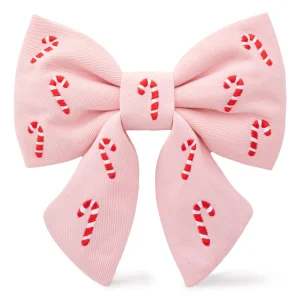 Blush Pink Candy Canes Embroidered Lady Dog Bow