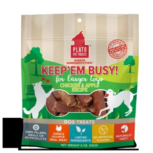 Plato Pet Treats Keep 'em Busy Chicken & Apple Treats for Large Toys Dehydrated Dog Treats - 5oz Bag