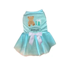 Sniffany Bear Tutu Dog Dress - Ruffled Mesh Skirt with Teddy Bear Detail
