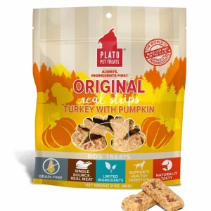 Plato Turkey & Pumpkin Strips - Digestive Health Dog Chews (18 oz)
