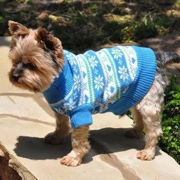 Combed Cotton Snowflake and Hearts Dog Sweater - Blue - Image 2