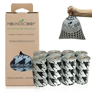 Houndscoop 120 Count Refill Rolls (8 Refill Rolls x 15 Unscented Bags) Pet Wastebags -