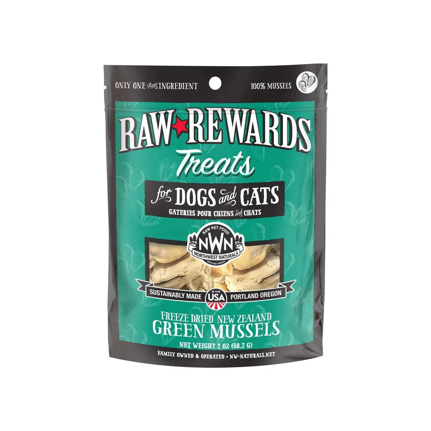 Northwest Naturals Freeze Dried Green Lipped Mussels Freeze-Dried Cat and Dog Treats - 2 oz Bag