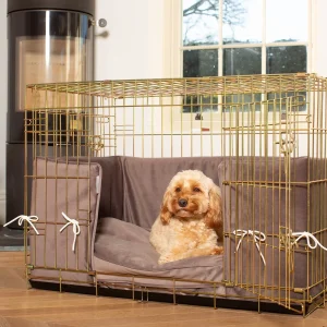 Dog Crate with Cushion & Bumper in Silt Velvet by Lords & Labradors