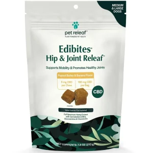 Pet Releaf Edibites Medium & Large Breed Peanut Butter/Banana Hip & Joint Hardchew Dog Treats - 7.5 oz Bag