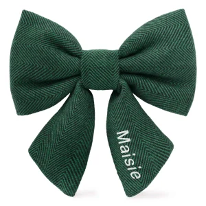 Evergreen Herringbone Flannel Lady Dog Bow