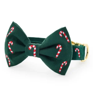 Evergreen Candy Canes Embroidered Bow Tie Collar