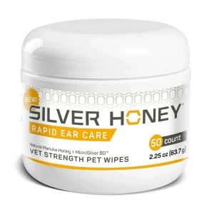 Absorbine Pet - Silver Honey Rapid Ear Care Vet Strength Pet Wipes, Manuka Honey & MicroSilver BG, 50-Count