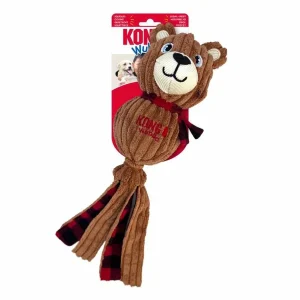 KONG Holiday Wubba Corduroy Bear Large - Squeaky Tug & Shake Dog Toy