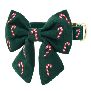 Evergreen Candy Canes Embroidered Lady Bow Collar