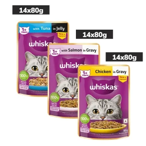 Whiskas Tuna in Jelly, Chicken and Salmon in Gravy Meal Adult Cat Wet Food