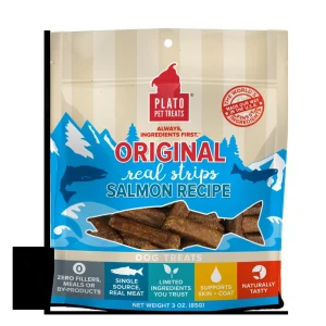 Plato Pet Treats Salmon Strips Natural Dog Chews - 3 oz Bag
