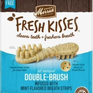 Merrick Fresh Kisses Mint Breath Strips Medium Brush Dog Dental Chews - Value Box - 22 Count
