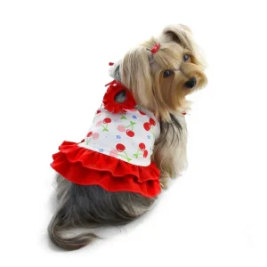 Klippo Soft Knit Cotton Cherries Dog Dress with Shoulder Ties