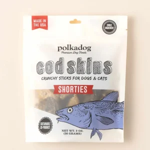 Polkadog Cod Skins Jerky Shorties Crunchy Dog and Cat Dog Treats 2 oz
