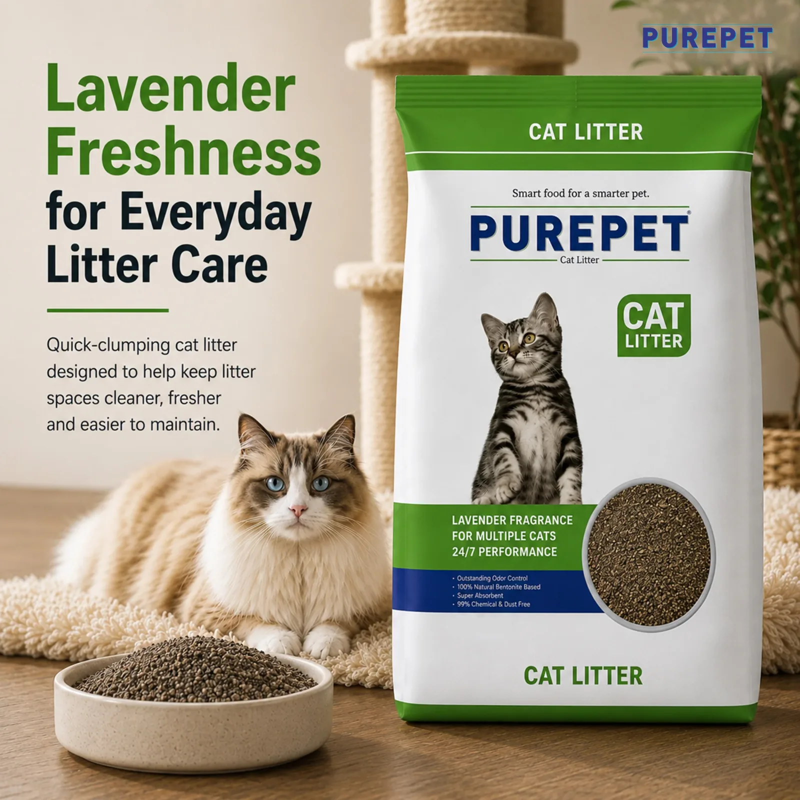 Purepet Lavender Scented Clumping Cat Litter - Image 2