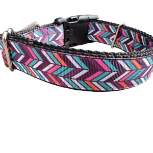 Purple Teal Herringbone Nylon Dog Collar