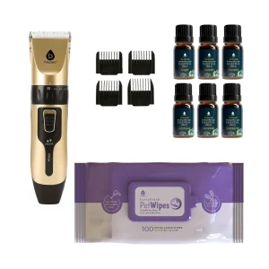 Pursonic Pet Grooming Bundle - Rechargeable Hair Trimmer, 6 ct Essential Oils & Lavender Wipes