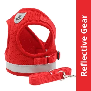 QPets Reflective Mesh Vest Harness with Leash for Dogs and Cats (Red)