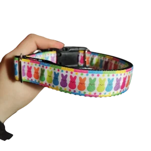 Rainbow Marshmallow Bunnies Easter Nylon Dog Collar