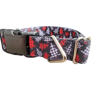 Red And Black Gingham Trees Nylon Dog Collar