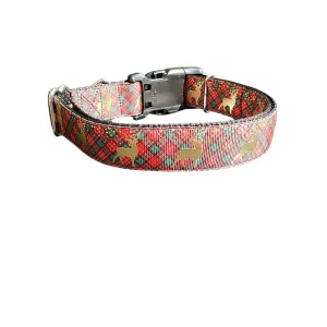 Red and Green Plaid Deer Nylon Dog Collar