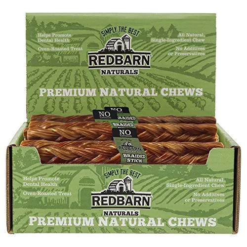 Red Barn Braided Bully Sticks Natural Dog Chews - 9 Inches - Large - 25 Count