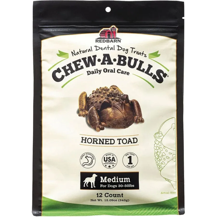 Red Barn Dog Chew-A-Bull Toad Dental Dog Chews - Medium -12 Pack