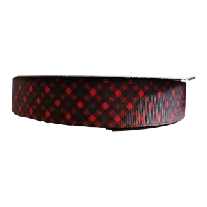 Red Check Plaid Nylon Dog Collar