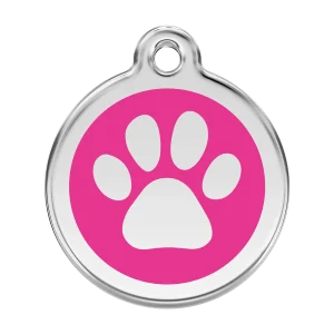 Red Dingo Personalized Paw Print Pet ID Dog Tag (Large Hot Pink)