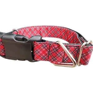 Red / Pink Plaid Christmas Nylon Dog Collar