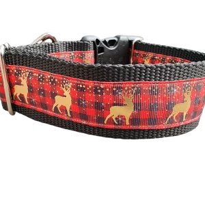 Red Plaid Deer 1.5" Wide Nylon Dog Collar
