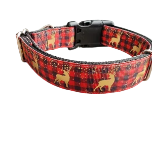 Red Plaid Deer Nylon Dog Collar
