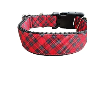 Red Tartan Plaid Nylon Dog Collar