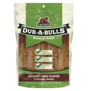 Redbarn Pet Products Dur-A-Bulls Stick Hickory BBQ, Medium, 5 ct