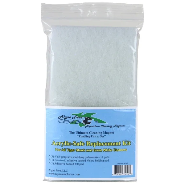 Replacement Pad Kit, LARGE for ACRYLIC Aquariums (Fits Tiger Shark & Great White Magnet Cleaners)