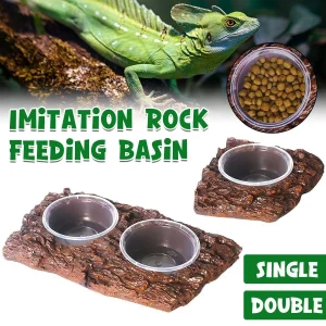 Resin Reptile Feeding and Water Bowl - Rock Design Dish for Lizards, Snakes, Geckos, and Turtles