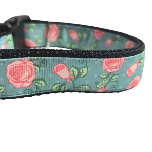 Roses on Blue Nylon Dog Collar