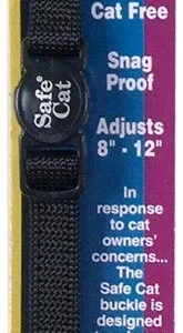 Safe Cat Adjustable Snag-Proof Nylon Breakaway Cat Collar, Black 3-8 in x 8-12 in