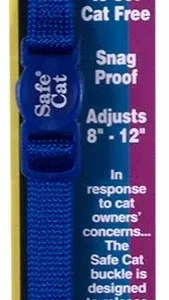 Safe Cat Adjustable Snag-Proof Nylon Breakaway Cat Collar, Blue 3-8 in x 8-12 in